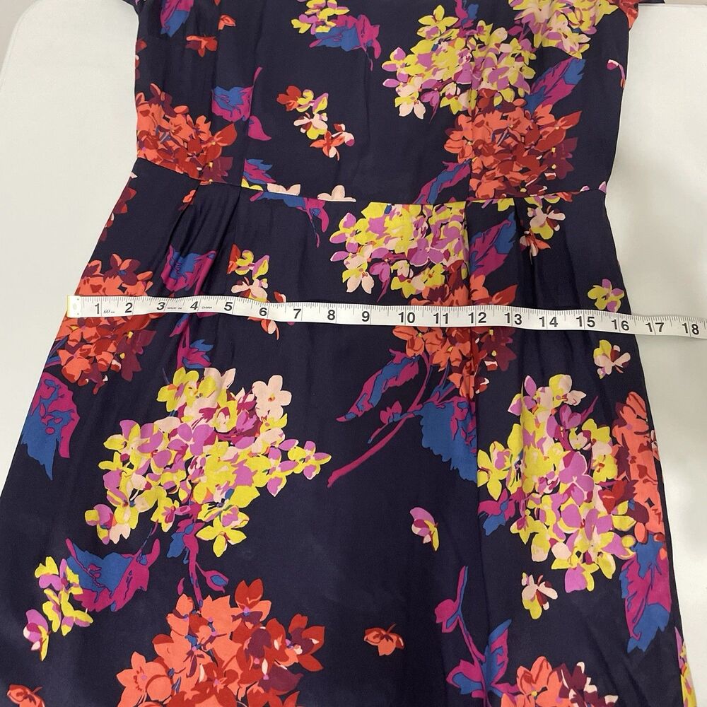 Boden Silk Blend Sheath Dress 6R Navy Blue Floral Collared Pleats Classy Preppy - Picture 13 of 15